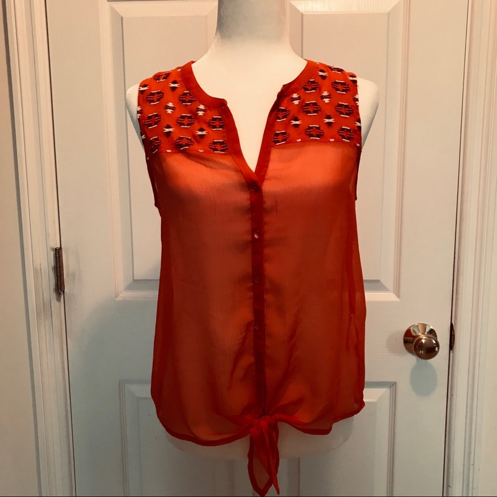 Lucky Brand Sheer Sleeveless Embroidered Top